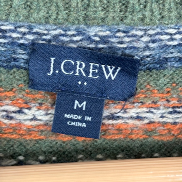 JCrew Fair Isle Wool Sweater Mens M Olive Green Holiday Ski Cabin Nordic Grandpa - Picture 4 of 9